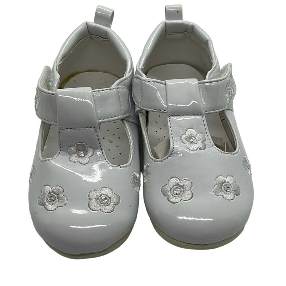 Tendertoes Infant Girls White Flower Dressy Strap Shoes Size 4